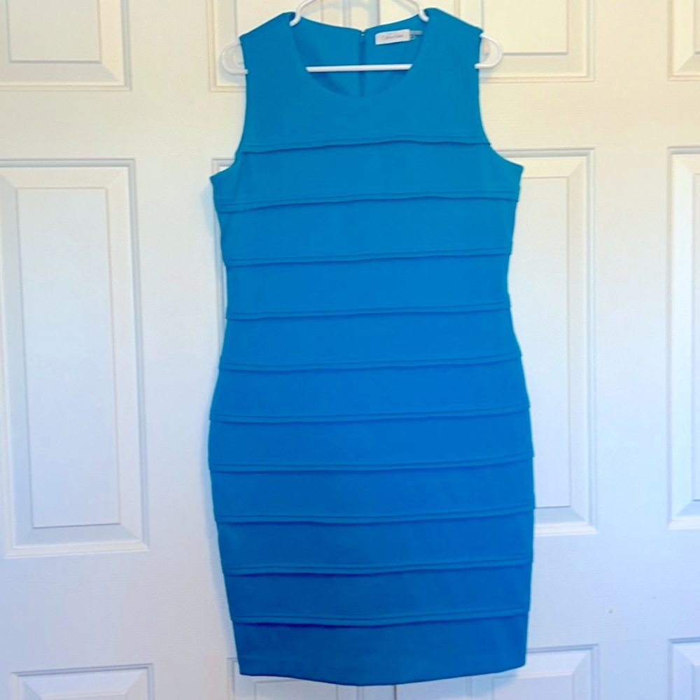 Calvin Klein Blue Ribbed Sheath Dress - Size 12